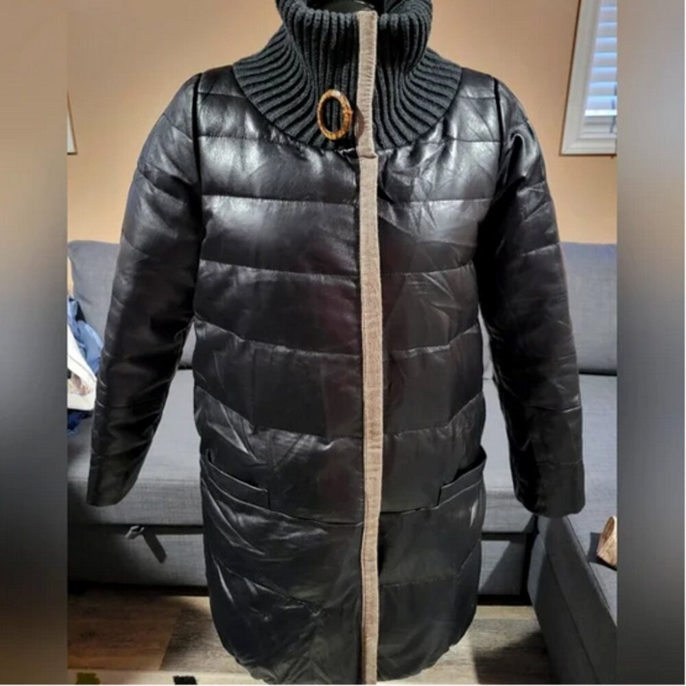 Real leather down filling puffer jacket size S-M